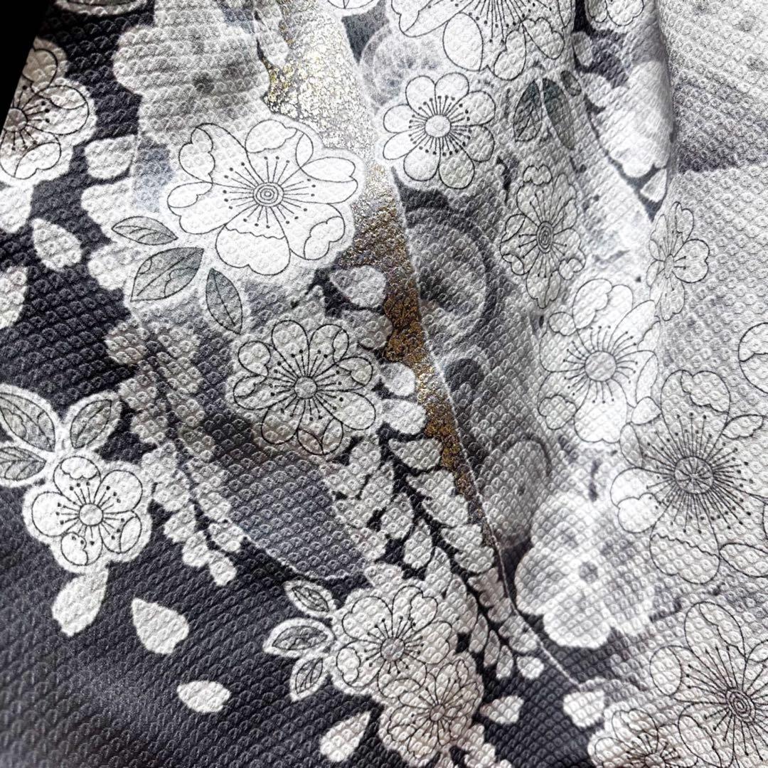 振袖　着物リメイク　ドレス　黒×金彩入り辻が花　和柄　ワンピース　ハンドメイド