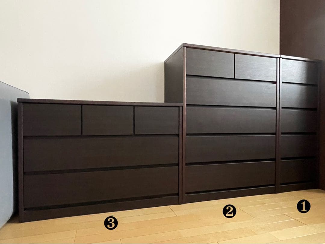 美品•日本製【ディノス】3段チェスト/ 大2•小3❸