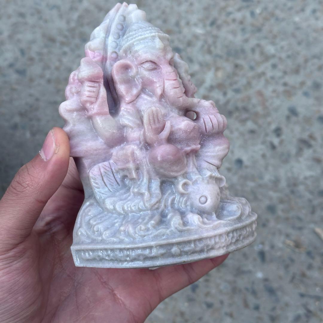 天然石ピンクオパールのガネーシャ　置物　ご購入前に在庫確認必要G.151