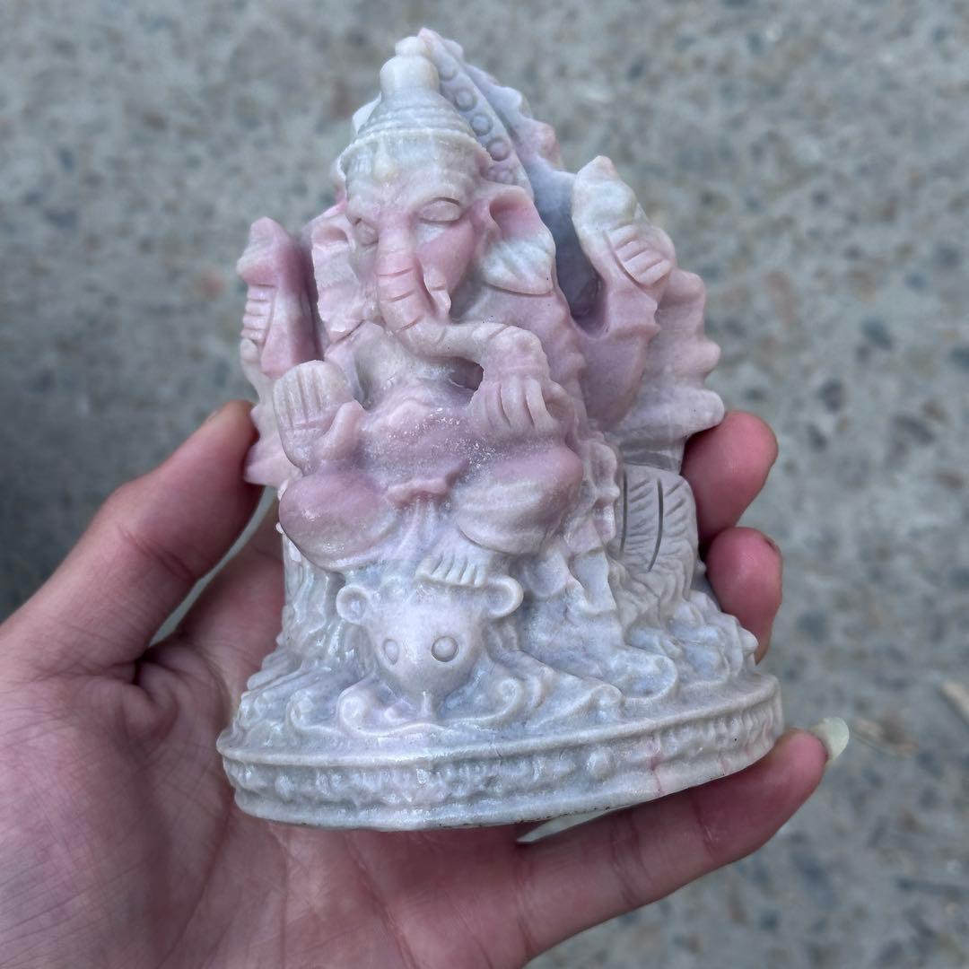 天然石ピンクオパールのガネーシャ　置物　ご購入前に在庫確認必要G.151