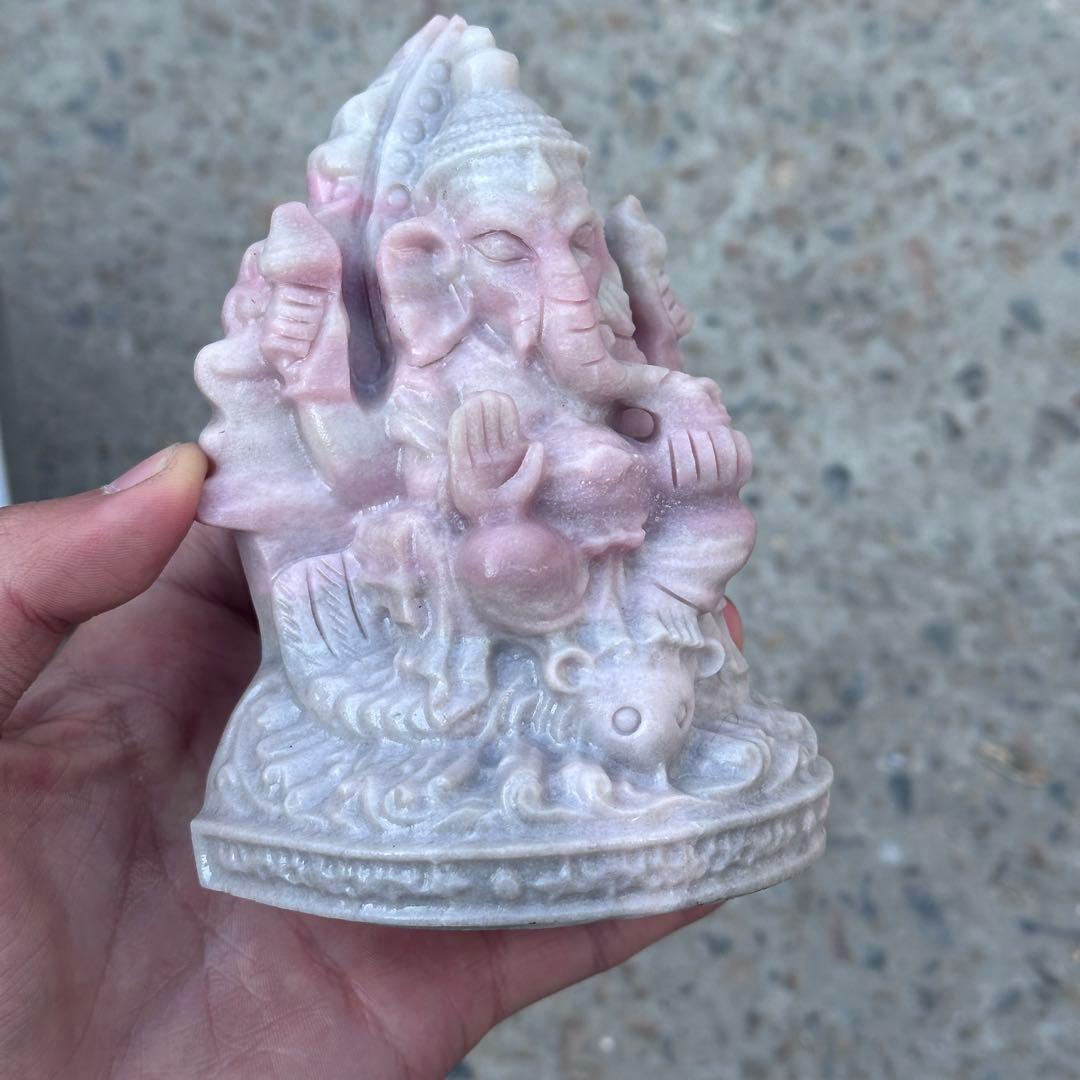 天然石ピンクオパールのガネーシャ　置物　ご購入前に在庫確認必要G.151