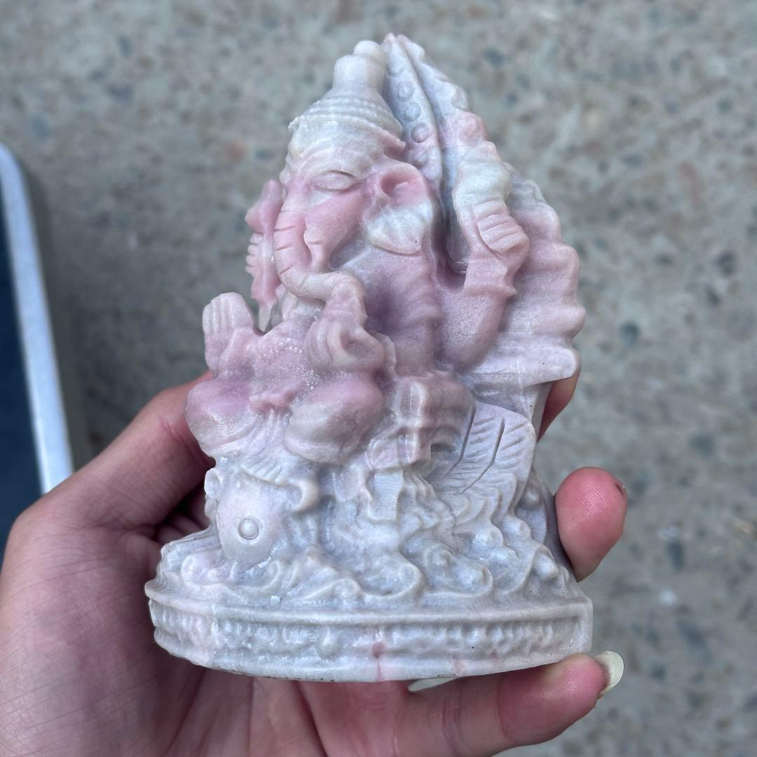 天然石ピンクオパールのガネーシャ　置物　ご購入前に在庫確認必要G.151