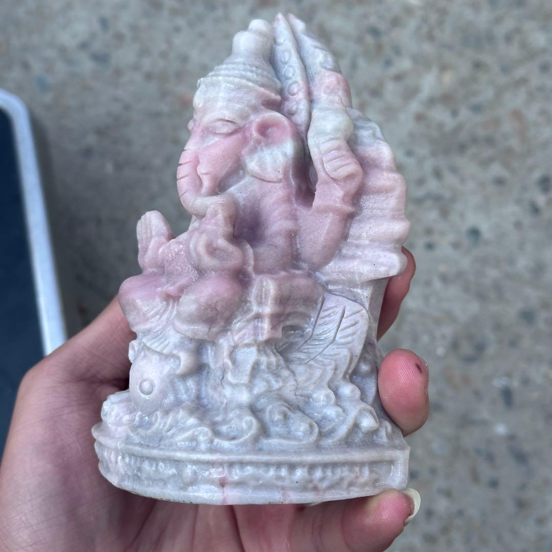天然石ピンクオパールのガネーシャ　置物　ご購入前に在庫確認必要G.151