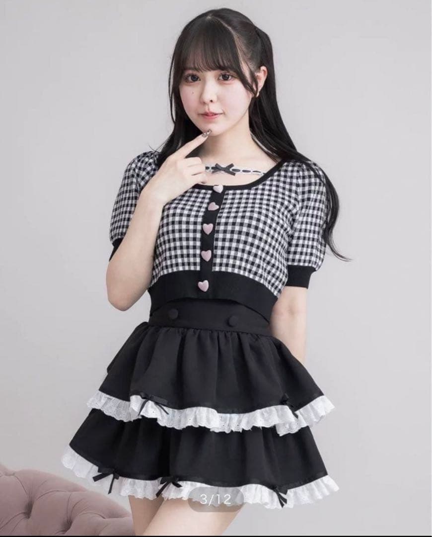 pium コットンフリルリボンティアードミニスカート ブラック