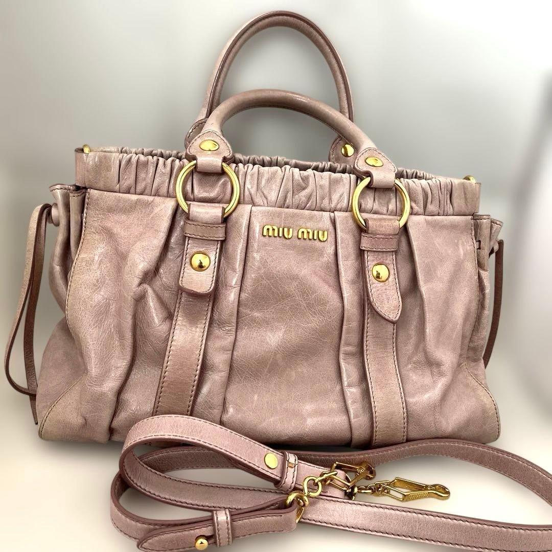ミュウミュウ VITELLO LUX ショルダーバッグ　ピンク ベージュ