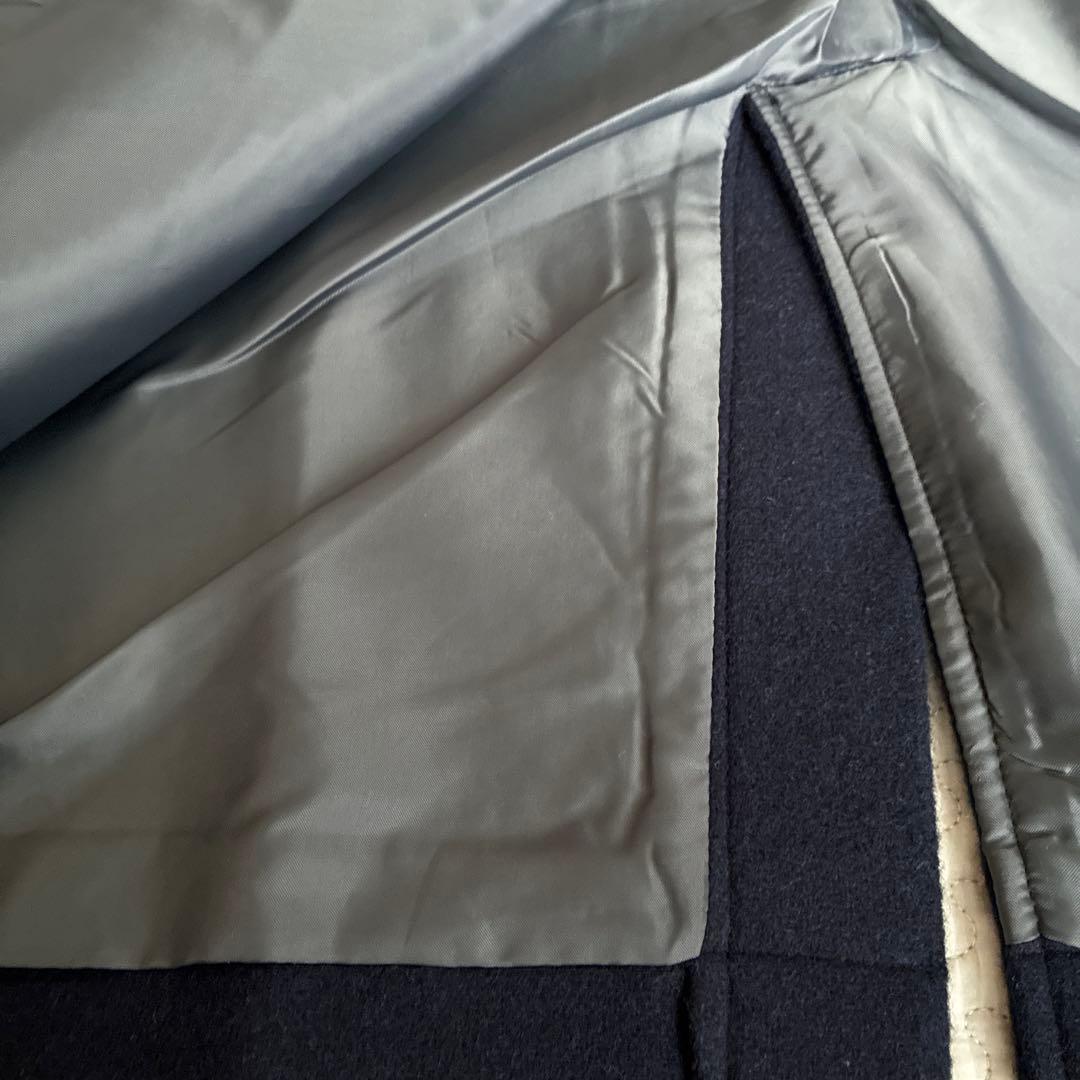 【美品】Commencementノーカラー ウールコート ミドル丈　ネイビー