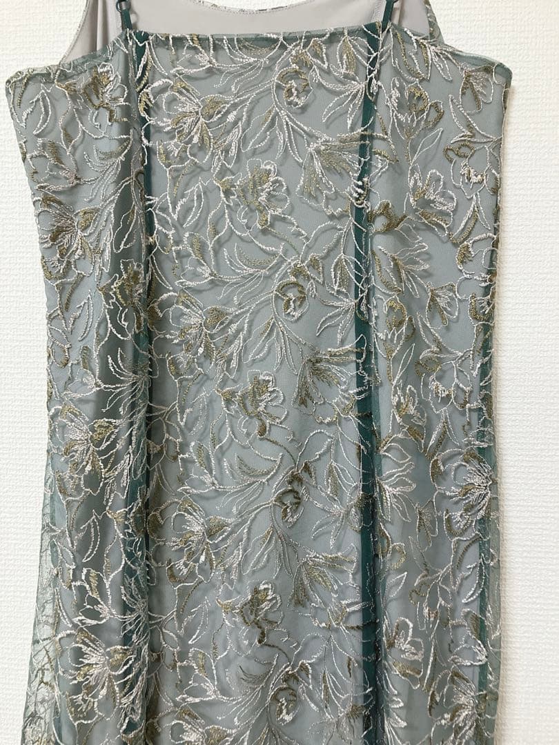 美品　人気　カナ　花柄刺繍 レースボレロ キャミワンピース ２点セット　グリーン