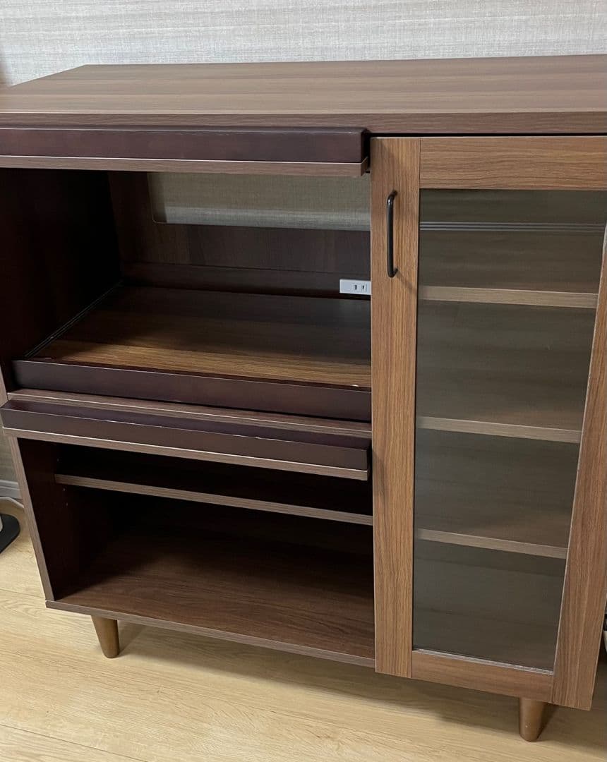 北欧風 フラップ扉付きキッチン収納キャビネット（全体の高さ 96cm)