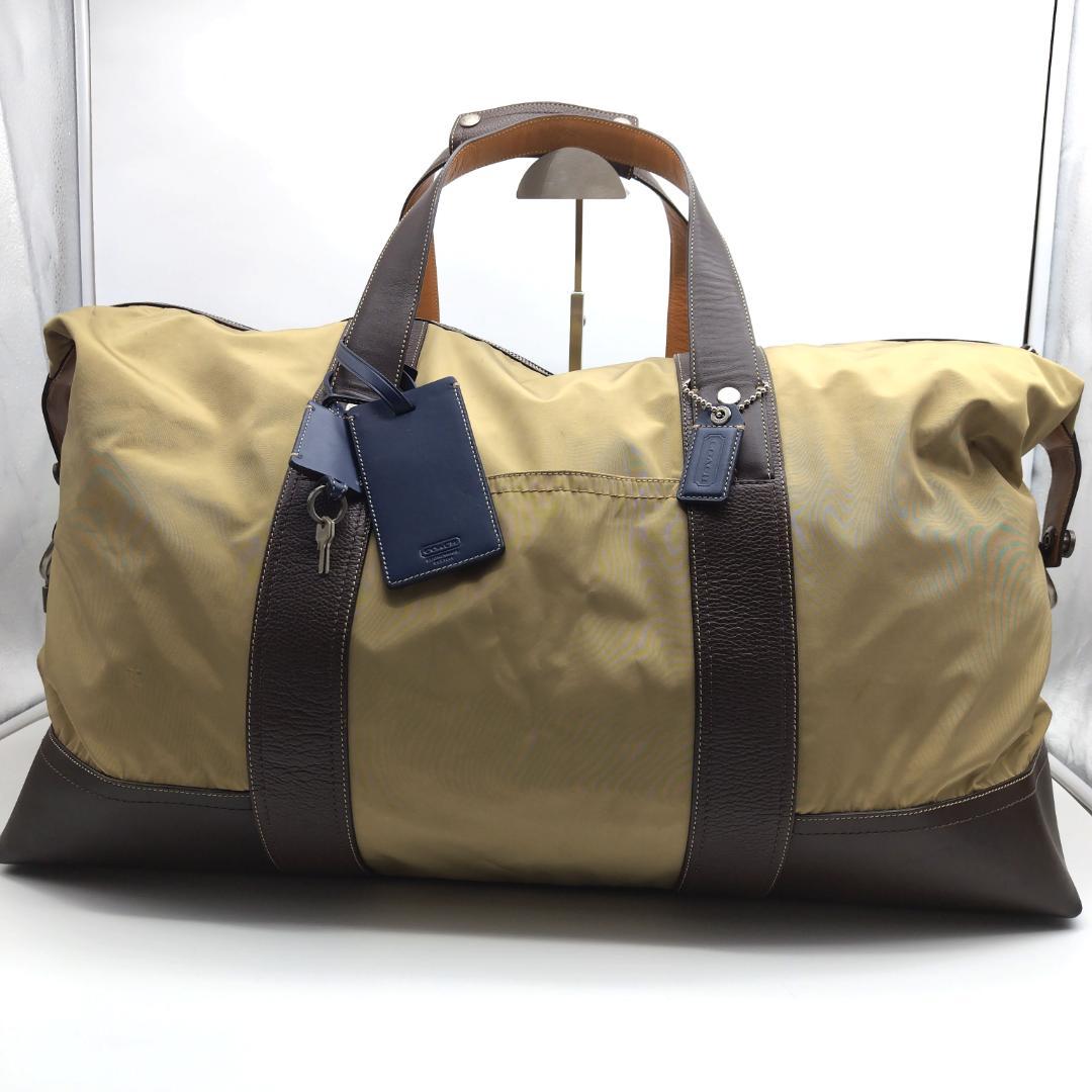 コーチ ボストンバッグ 2way 大容量 ナイロン×レザー 南京錠 チャーム