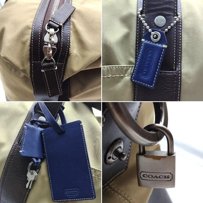コーチ ボストンバッグ 2way 大容量 ナイロン×レザー 南京錠 チャーム
