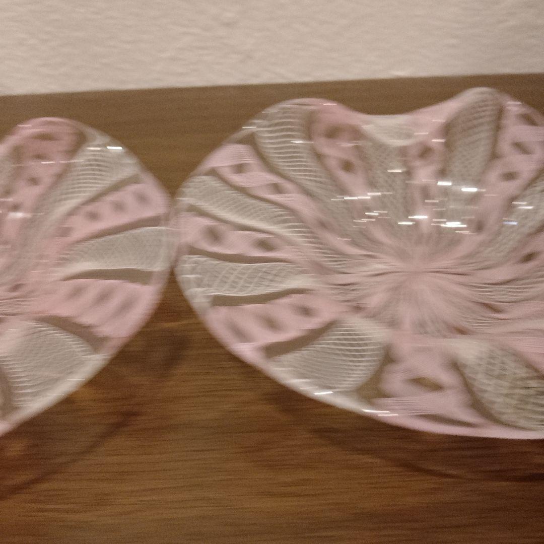 ベネチアンガラス　ムラノ　MURANO　変形皿　2枚　ピンク　レース　インテリア