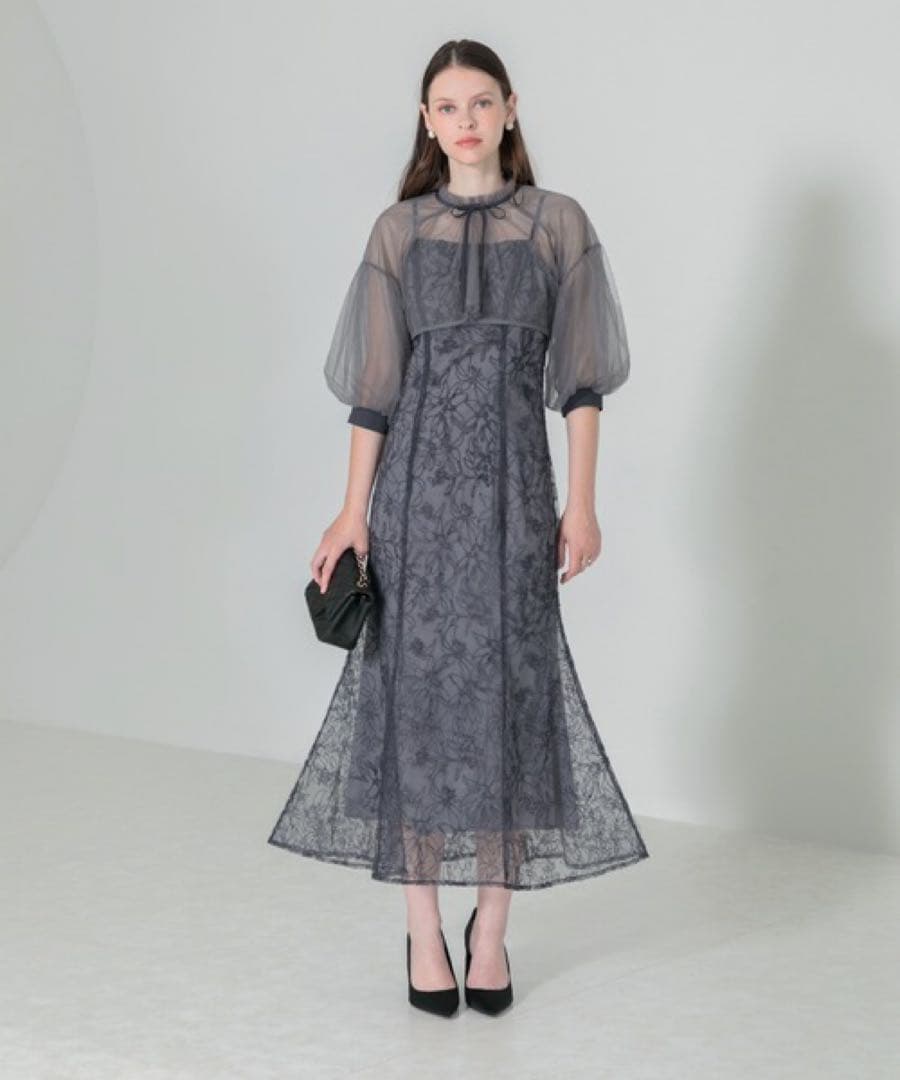 Leja リボン付きシアーボレロ刺繍レースマーメイドシルエットキャミワンピース