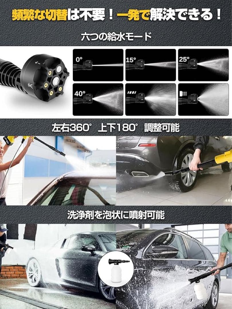 ✨2023新登場強化版✨高圧洗浄機 コードレス 充電式 6in1 高性能
