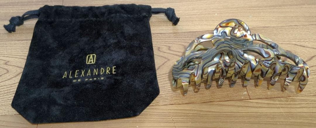 ［即OK］アレクサンドル ドゥ パリ ヘアクリップ オニキス Lサイズ ポーチ付