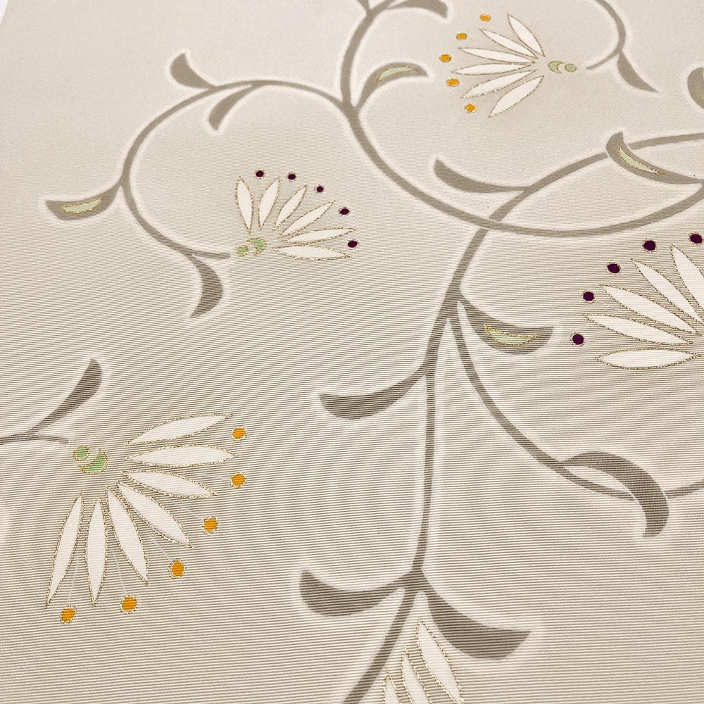 極上の手描友禅 名古屋帯 九寸 塩瀬 正絹 中古 花唐草 No.ymo0072