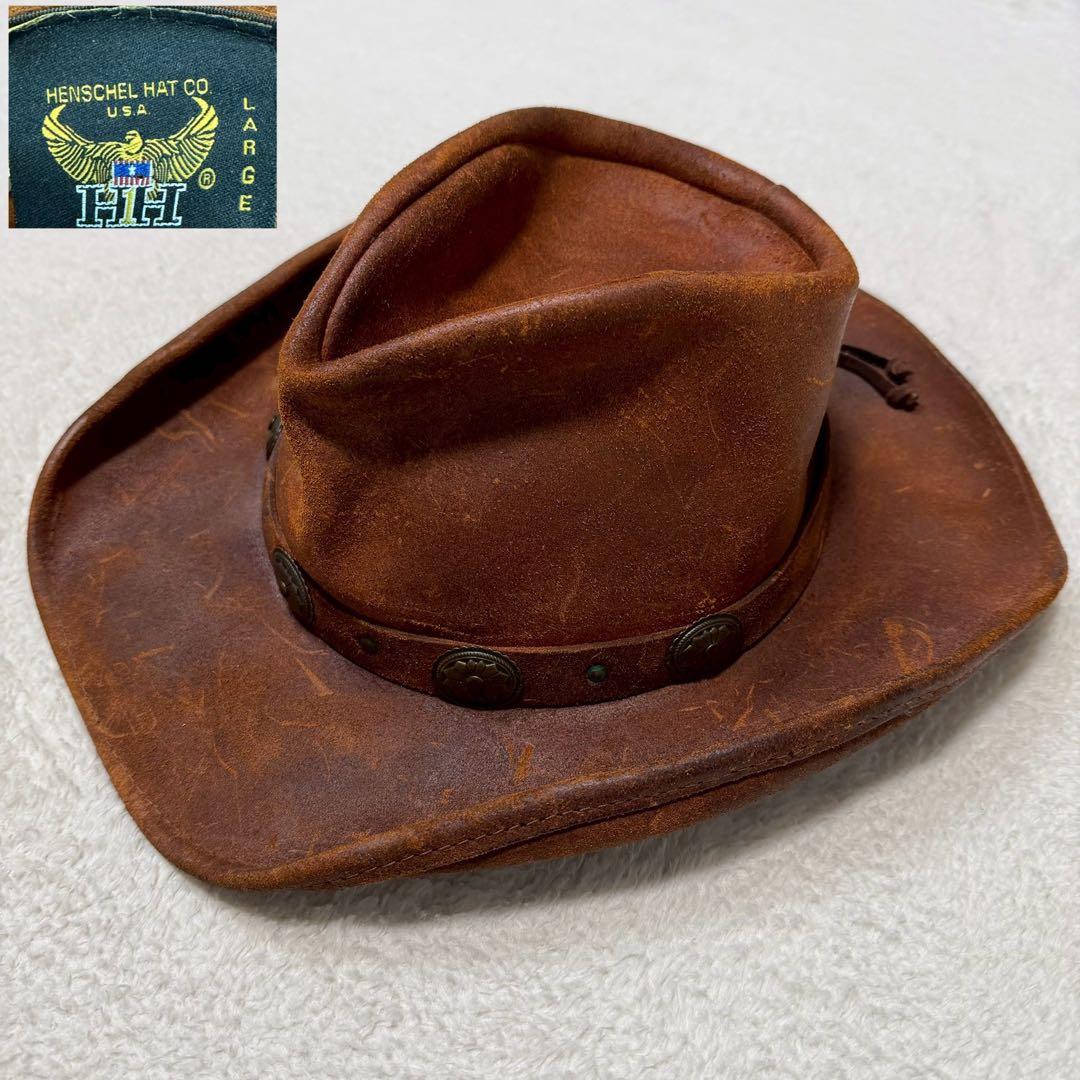 USA製 牛革 Lサイズ HENSCHEL ウエスタンハット メタルコンチョ