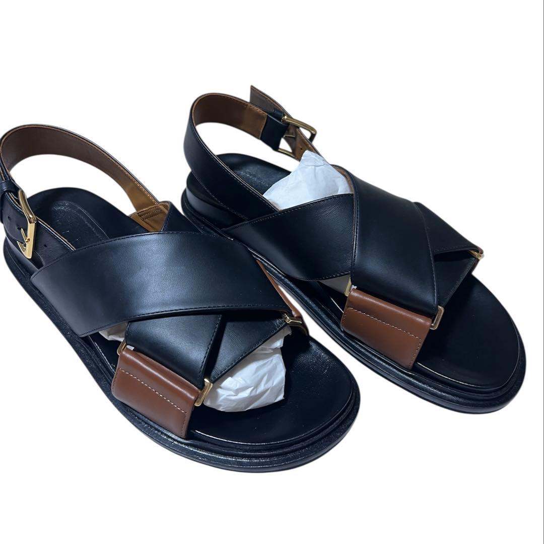 MARNI レザー クロスサンダル ブラック 38
