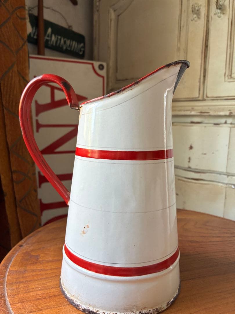 フランス　アンティーク　ホーロー　ジャグ　ピッチャー　水差し　エトワール　白赤