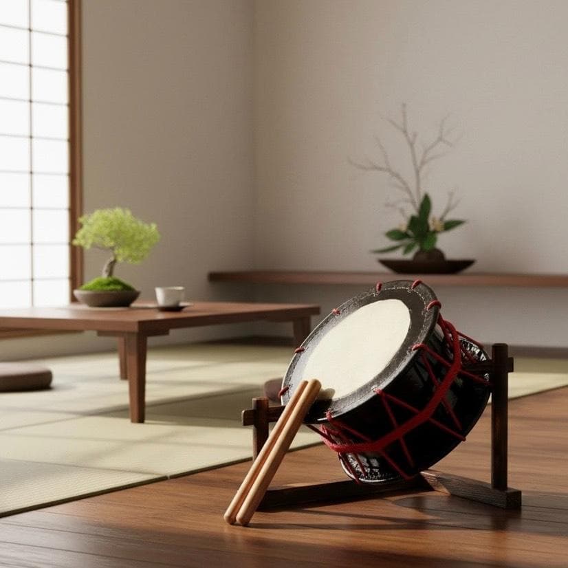 フォロー割【新品】【蔵出し】締め太鼓 牛革 和太鼓 バチ付 台付 入門用