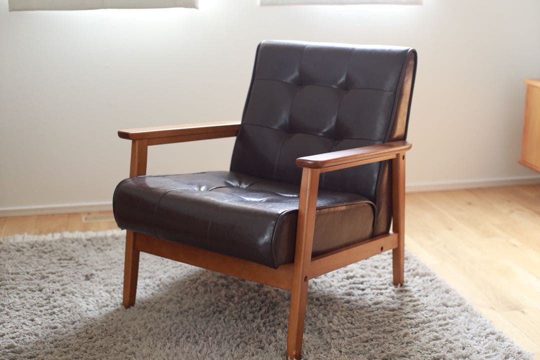 1人掛けソファー　合皮ブラウン