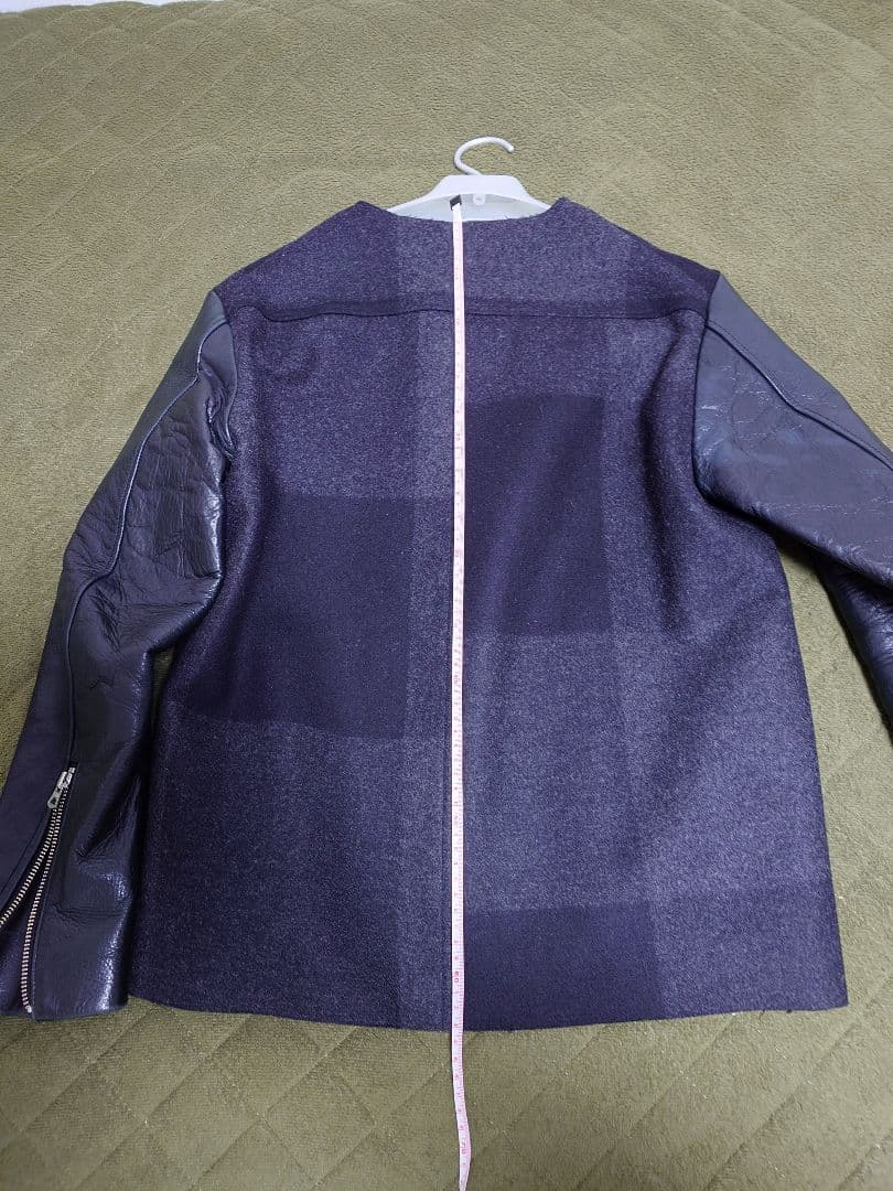 sunsea ブロックチェックメルトンレザージャケット