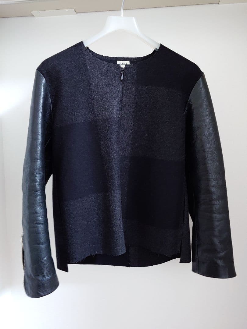 sunsea ブロックチェックメルトンレザージャケット