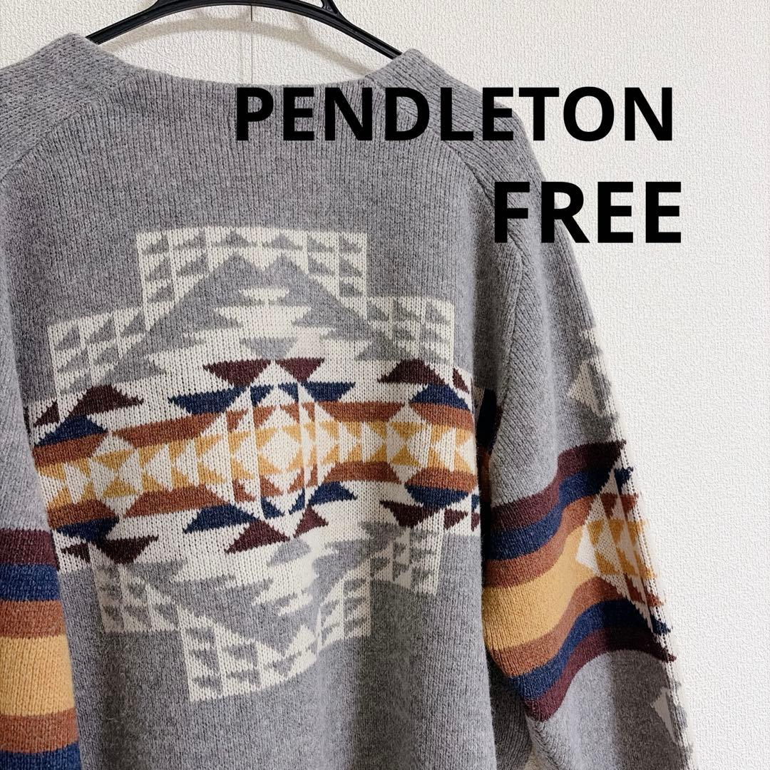 【新品未使用】ペンドルトン　カーディガン　ニット　グレー　毛　ネイティブ柄