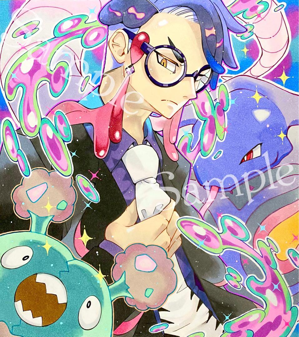 手描きイラスト・カラスバ・ポケモン・同人ファンアート・大色紙・アナログ原画一点物