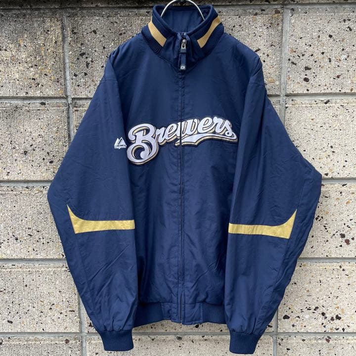 Majestic × MIL.ブルワーズ XLサイズ フリース裏地 スタジャン