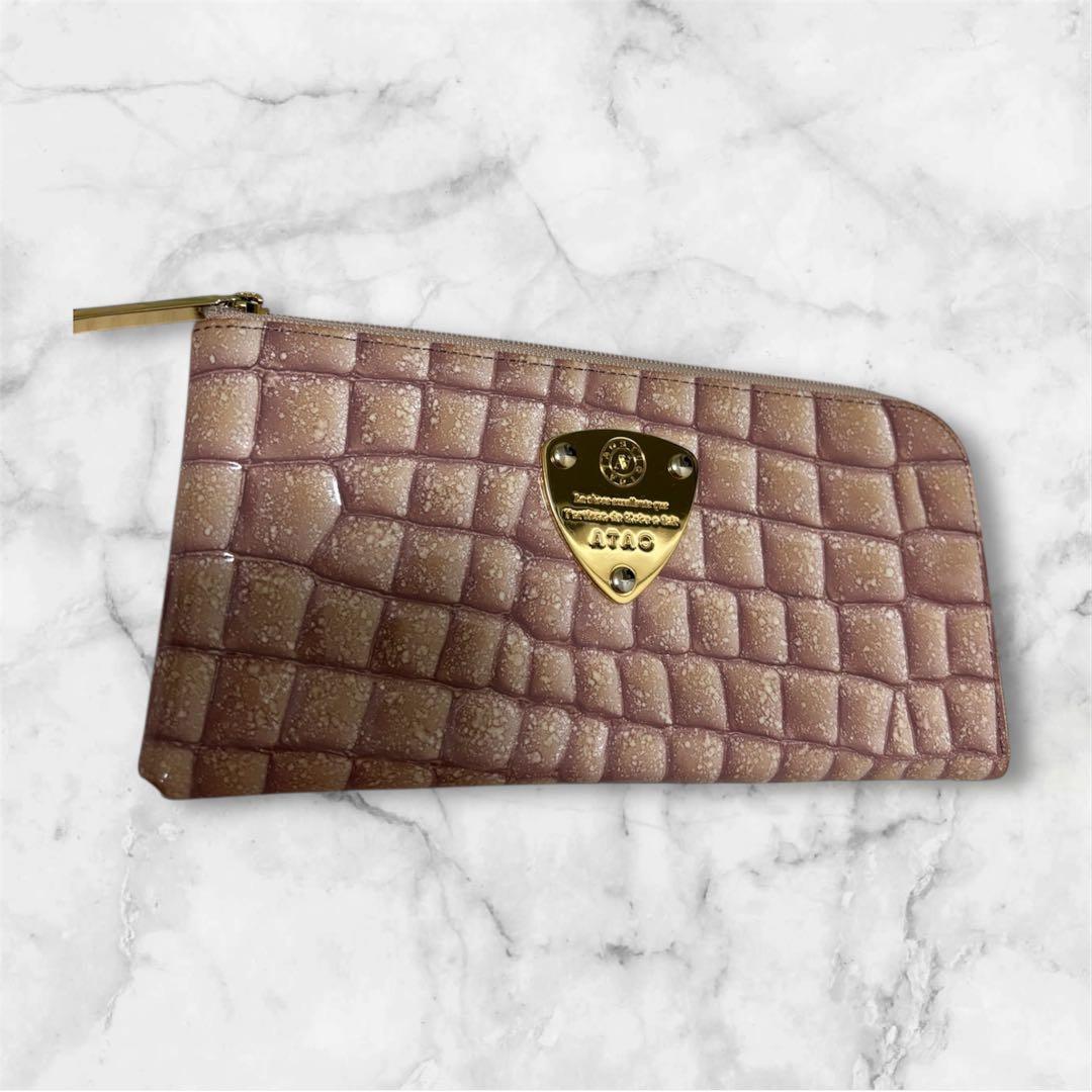 アタオ　L字 長財布 クロコ ダスティピンク