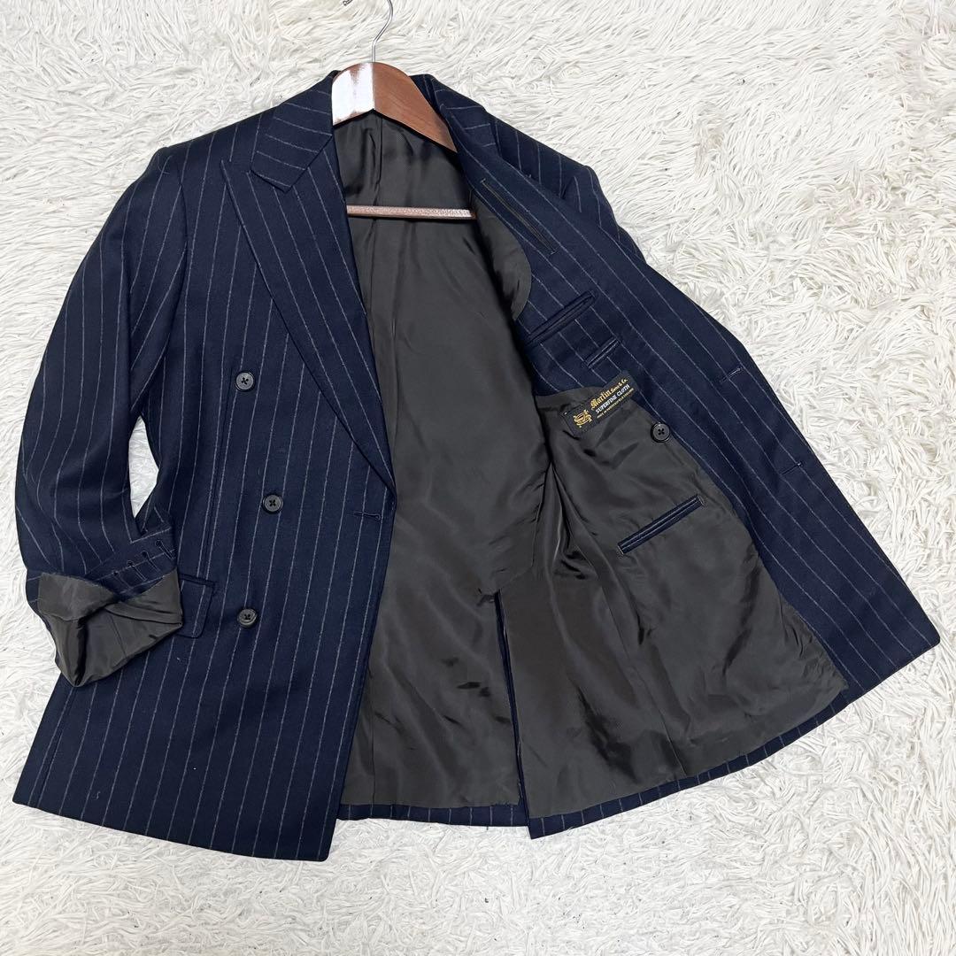 ゼルビーノ×マーリン テーラードジャケット ウール ダブル ストライプ 濃紺 冬