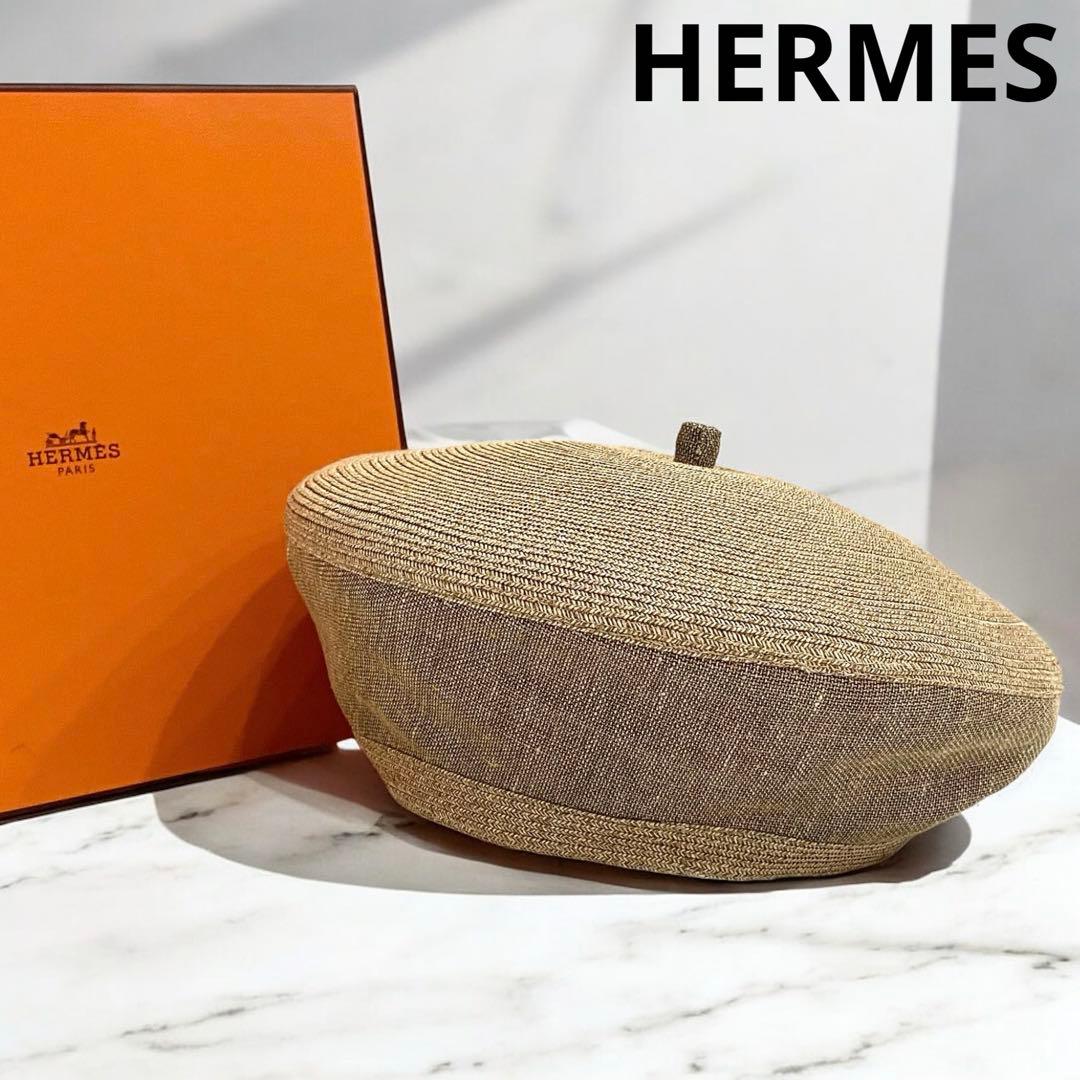 未使用級★エルメス リネンシルク ベレー帽 レディース 57cm 国内正規品