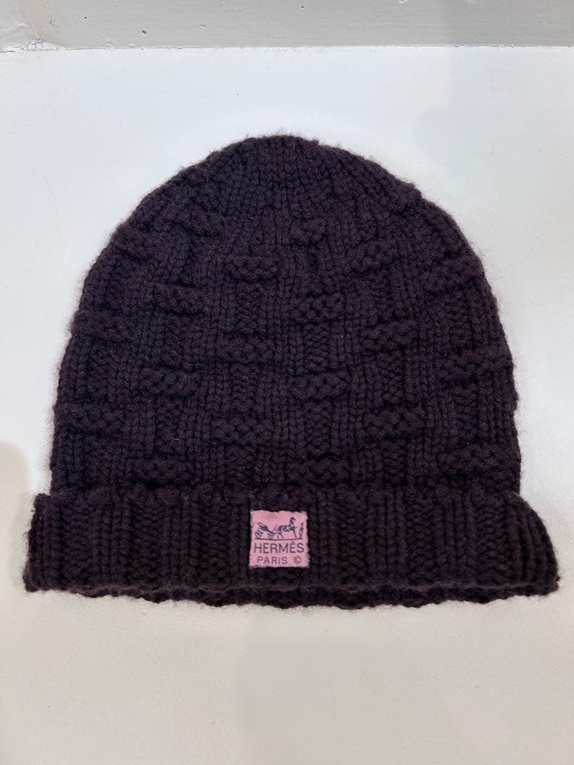 HERMES カシミヤ100% ニット帽 ビーニー ボルドー 良品