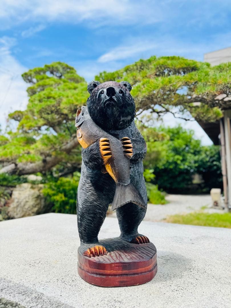 特大サイズ　高さ87cm　臨場感あふれる木彫りの熊(立像、置物、ディスプレイ)