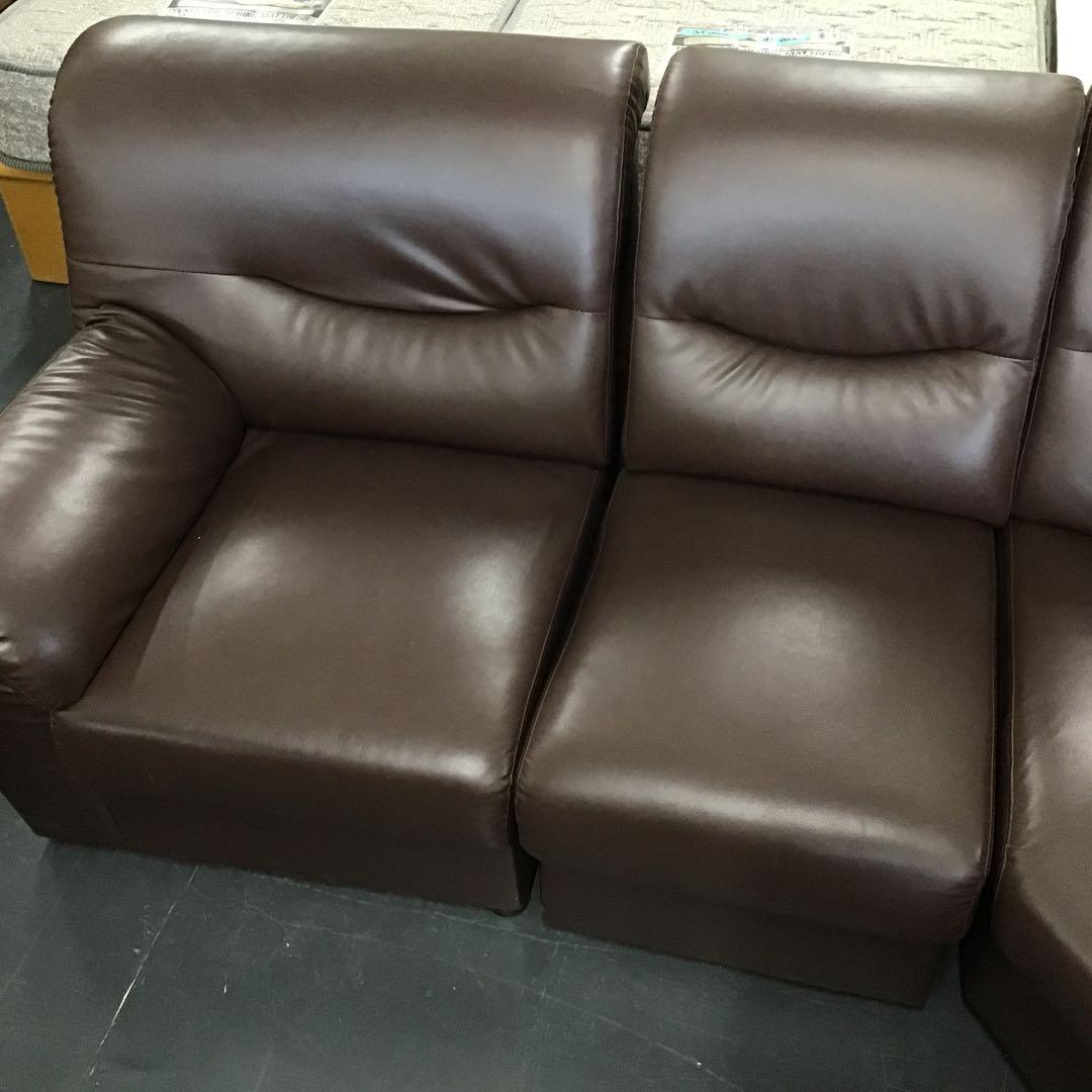 ダークブラウン コーナーソファ 合成皮革