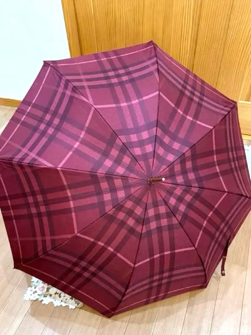 Burberry バーバリー　雨傘　チェック　ボルドー　レッド