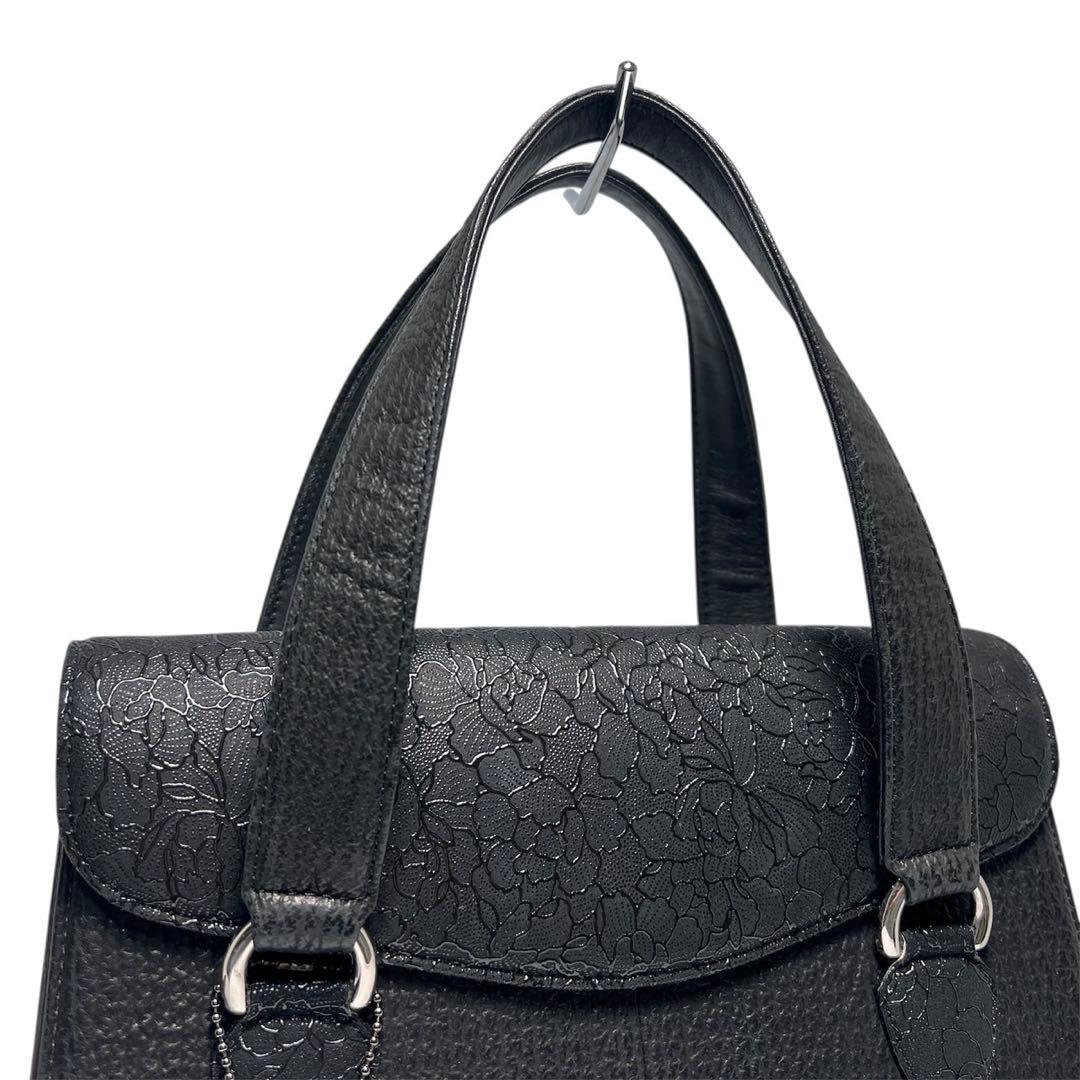 【美品】JRA認定品 日本製/印伝 漆 鹿革/シャークスキン 鮫革/ハンドバッグ