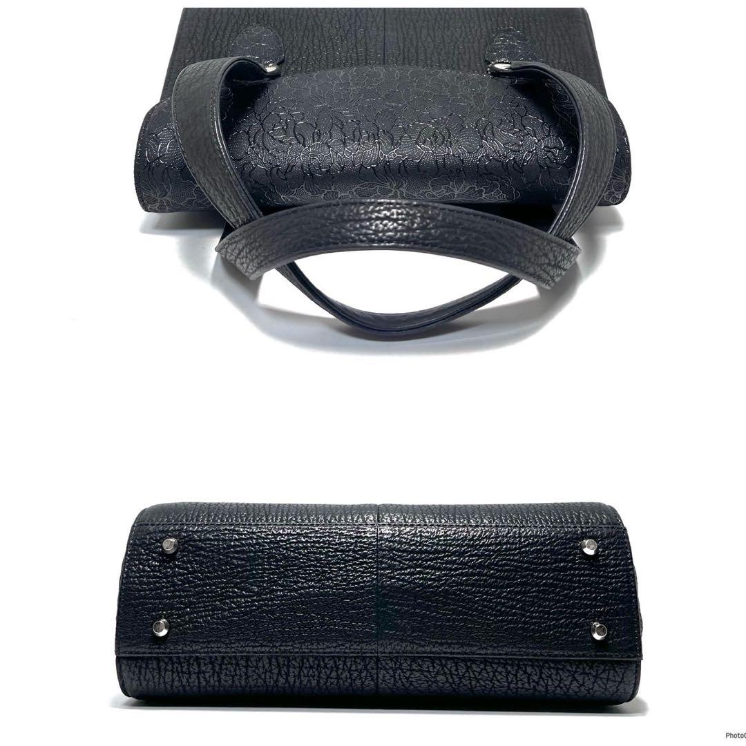 【美品】JRA認定品 日本製/印伝 漆 鹿革/シャークスキン 鮫革/ハンドバッグ