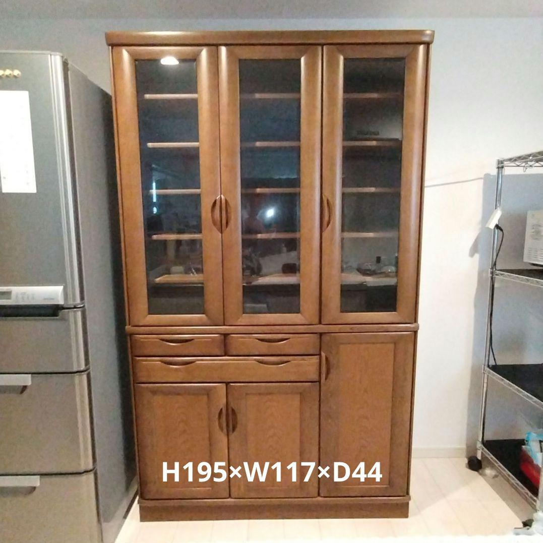 カリモク木製食器棚 ガラス扉付き ブラウン