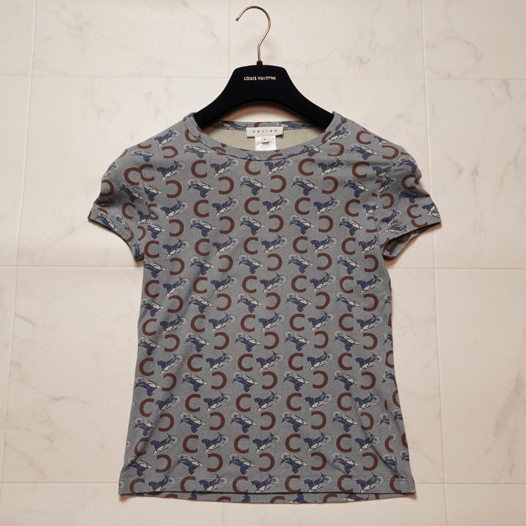 CELINE Tシャツ コットン ブルー #S 総柄