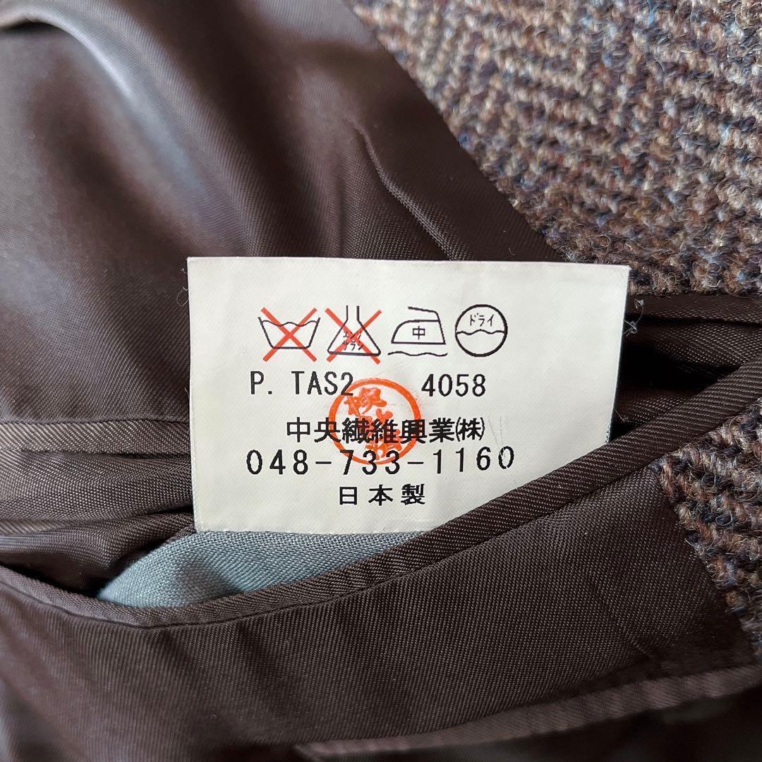 【美品】ハリスツイード テーラードジャケット 茶系ヘリンボーン ウール100％