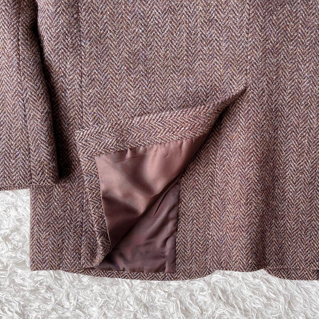 【美品】ハリスツイード テーラードジャケット 茶系ヘリンボーン ウール100％