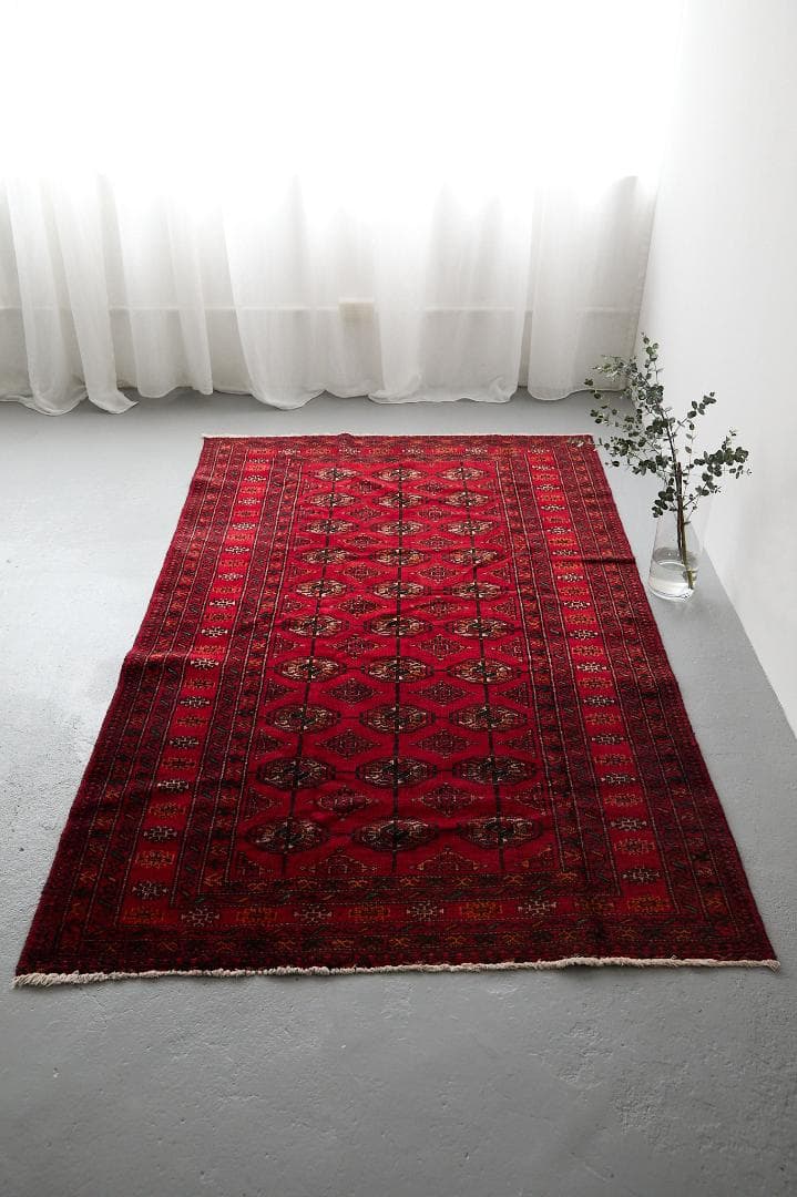 ヴィンテージラグ　トライバルラグ　トルクメン族　（203×126）赤　黒　茶　橙