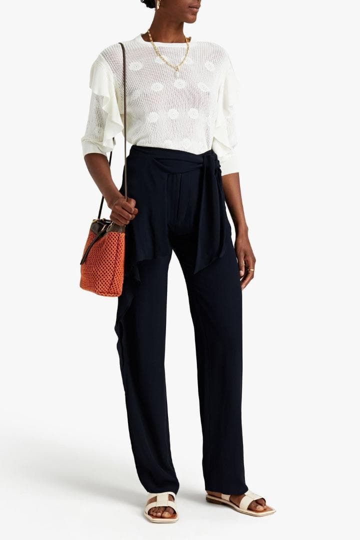 HGBT223/未使用 Chloe ストレートレッグパンツ ラッフル付き シルク