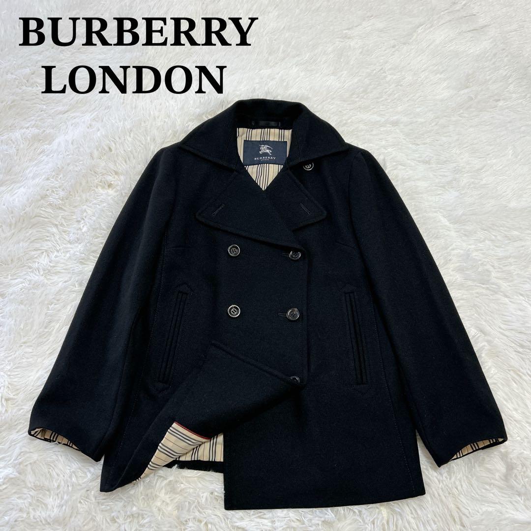 バーバリーロンドン ウール ピーコート ロゴボタン ストライプ裏地 9 ブラック