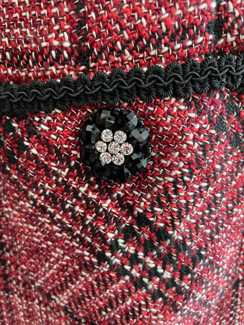 スーパービューティー【42/L】 ビジュー　リボン　ツイード×ニットワンピース