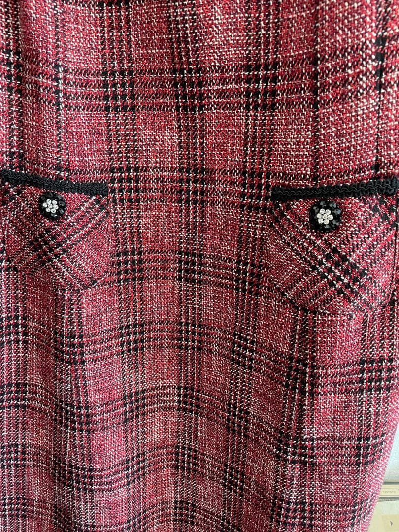 スーパービューティー【42/L】 ビジュー　リボン　ツイード×ニットワンピース