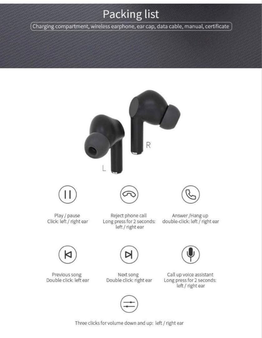 ④Bluetooth イヤホン ワイヤレス A1 TWS 両耳 ブラック