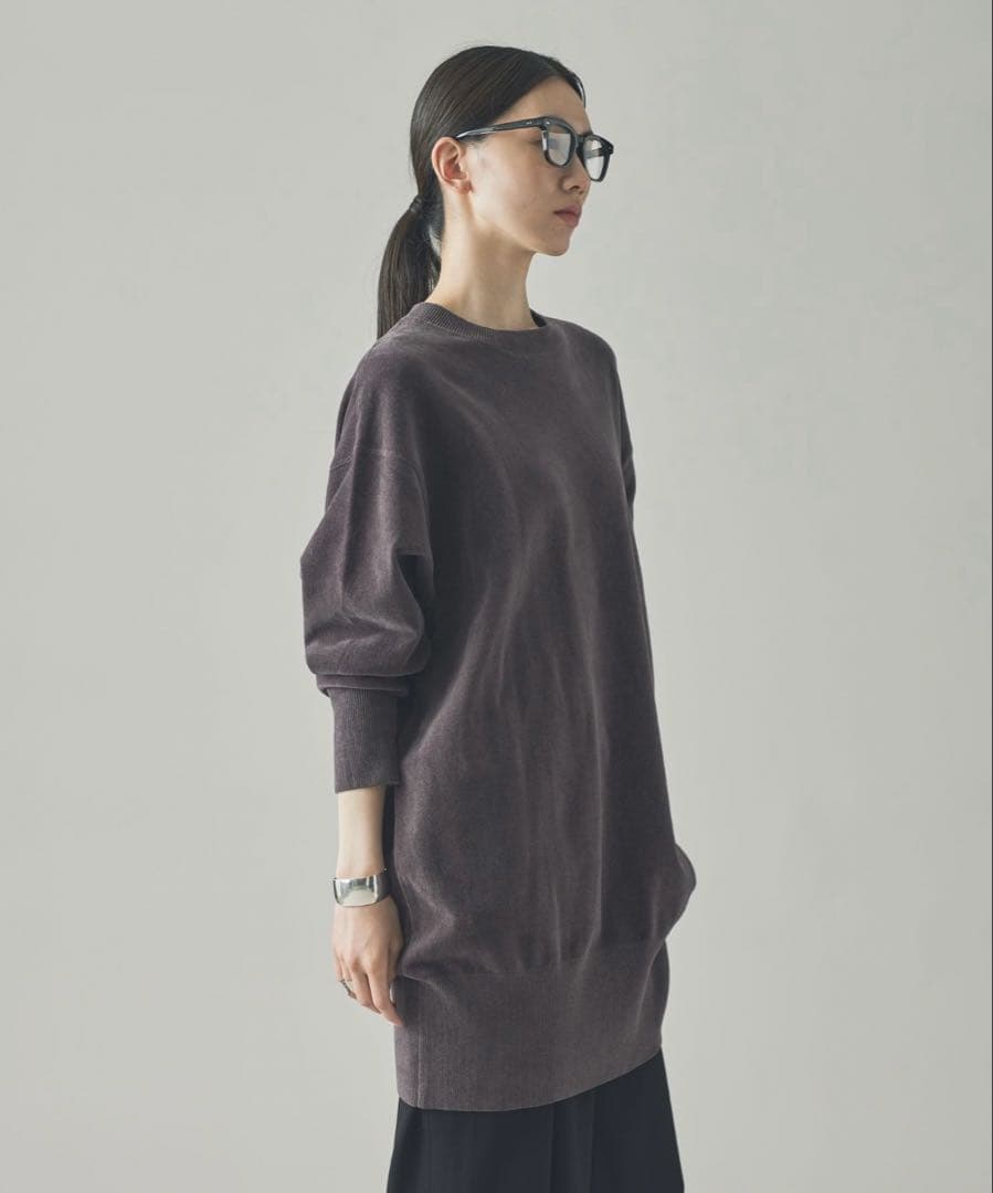 【美品】curensology ニットベロアチュニック／ グレー