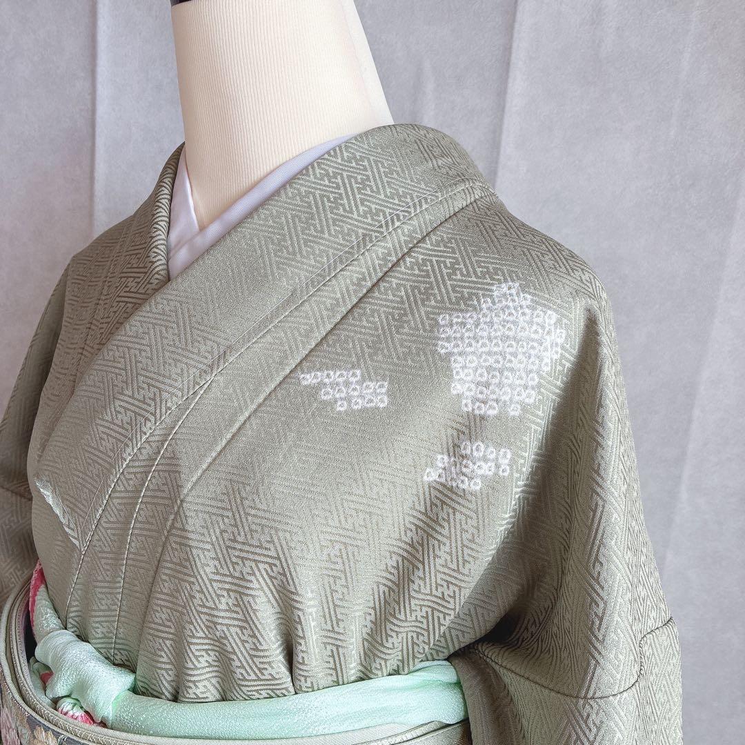 訪問着　フルセット　着物　正絹　入学式　卒業式　しつけ付　絞り　大人の淡色　J3